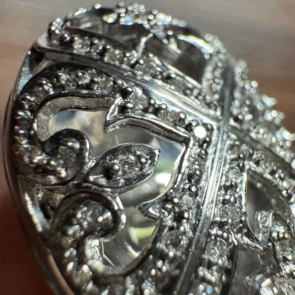 925 Sterling Silver STS Real Diamond Ornate Filigree Oval Locket Pendant Vintage - Picture 12 of 12